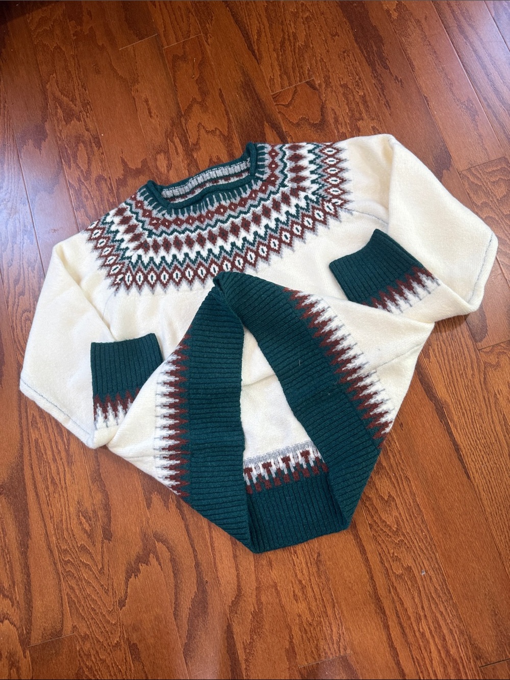 NWT Heritage Fair Isle Sweater | Ivory Green Rust Nordic Winter Knit - Picture 10 of 11